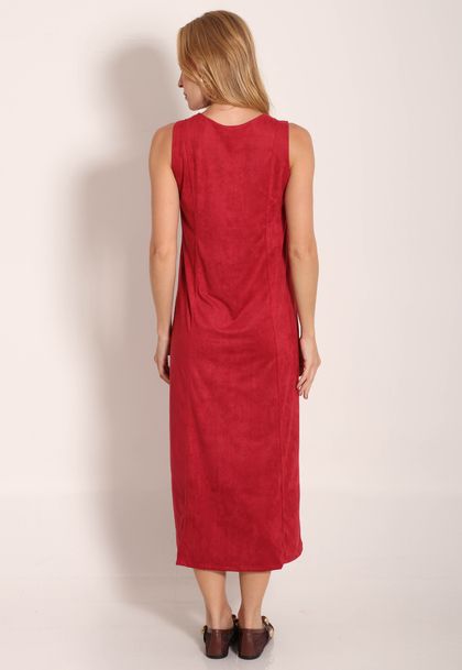Vestido Suede Regata Evasê com Recorte