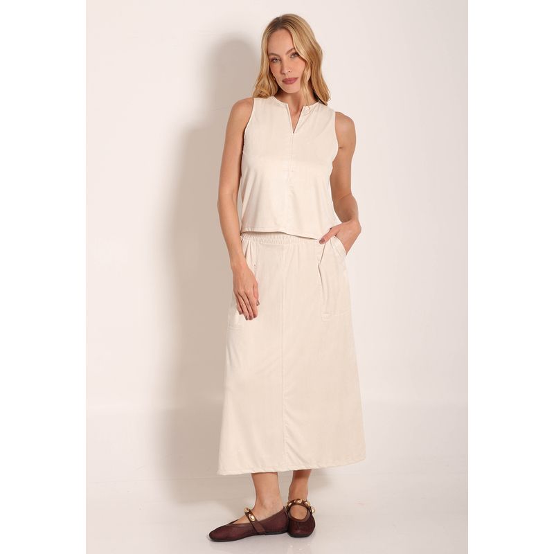 Saia Suede Midi Com Bolso Chapado