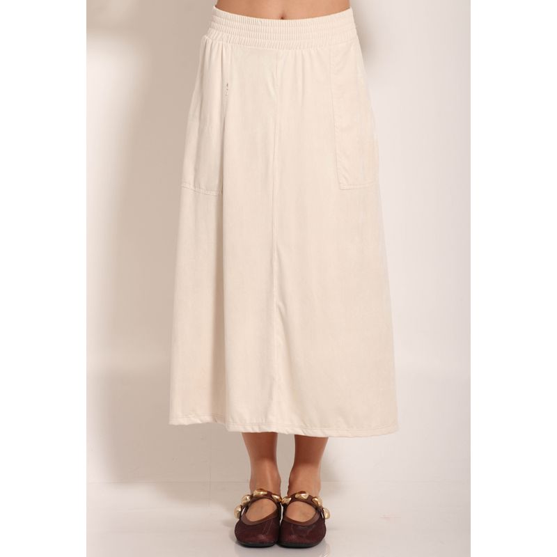 Saia Suede Midi Com Bolso Chapado