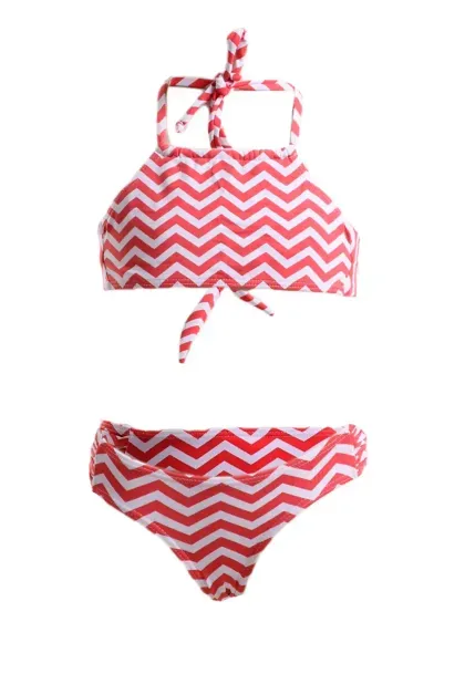 Conjunto de Biquíni Infantil Laranja com Branco