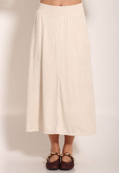 Saia Suede Midi Com Bolso Chapado