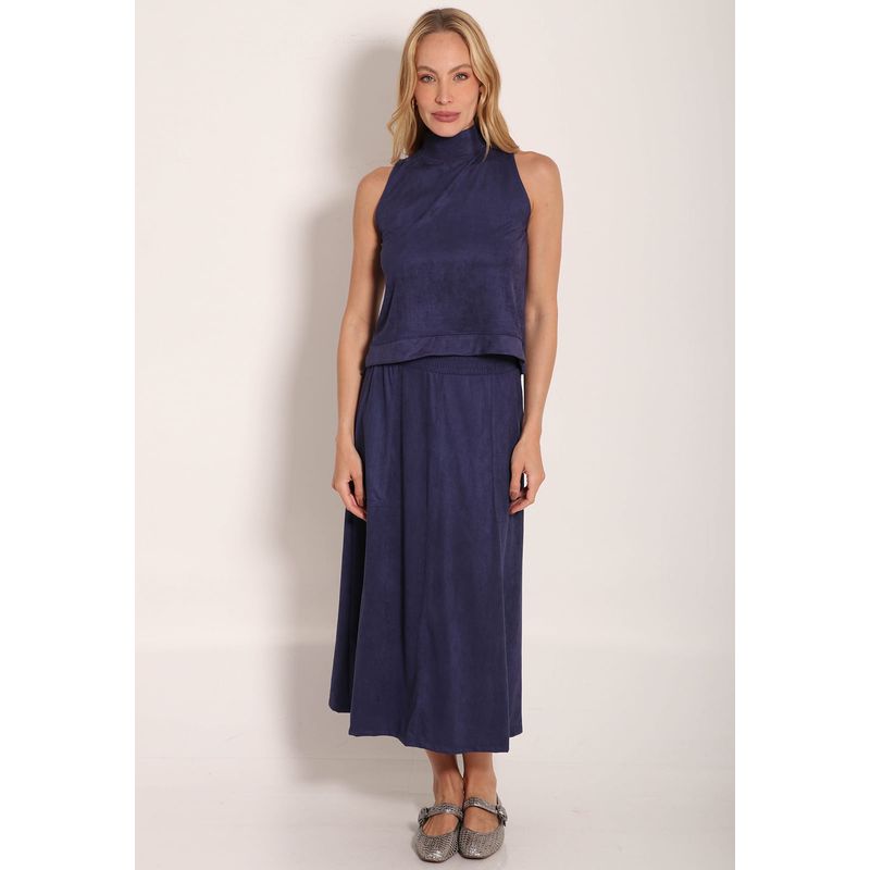 Saia Suede Midi Com Bolso Chapado