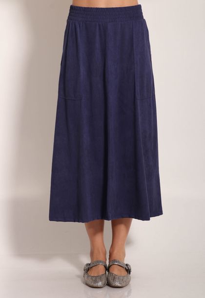 Saia Suede Midi Com Bolso Chapado