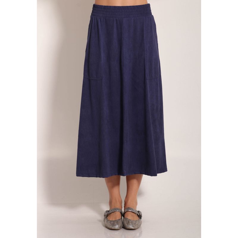 Saia Suede Midi Com Bolso Chapado