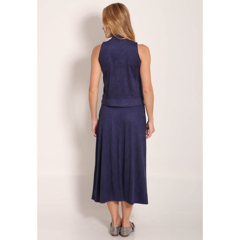 Saia Suede Midi Com Bolso Chapado