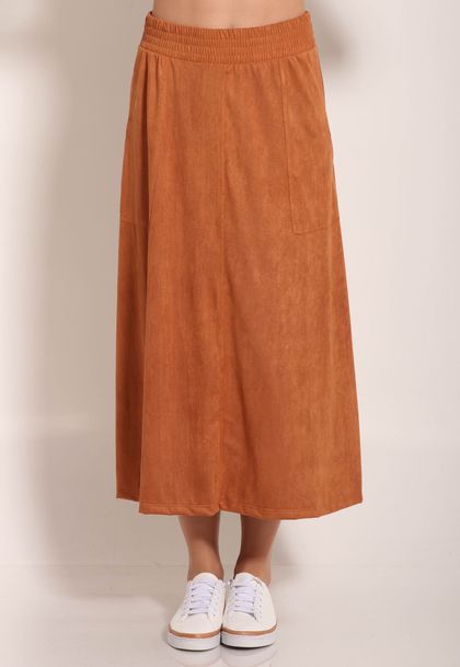 Saia Suede Midi Com Bolso Chapado