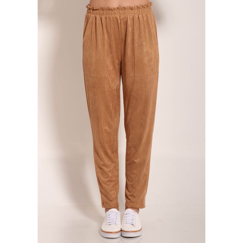 Calça Feminina Suede Reta Com Bolso Chapado