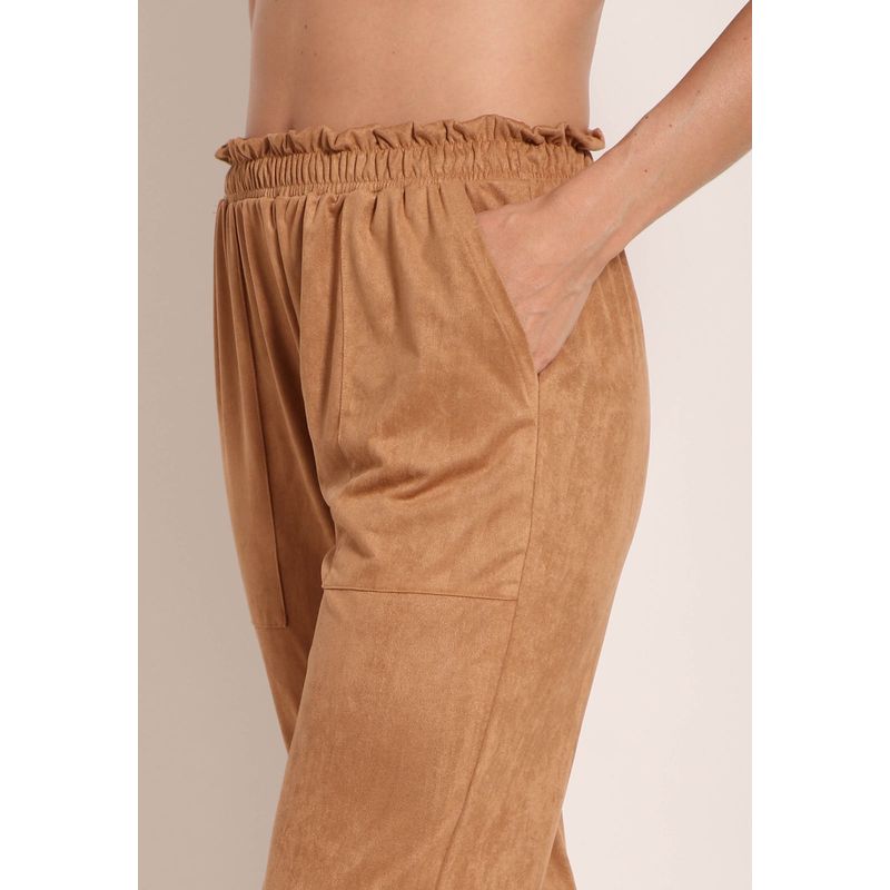 Calça Feminina Suede Reta Com Bolso Chapado