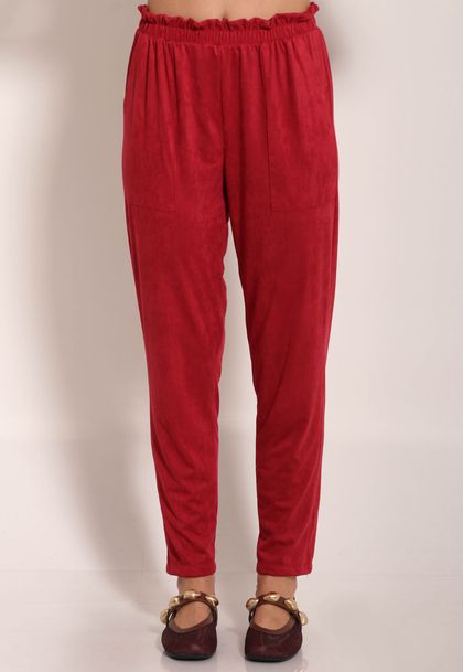 Calça Suede Reta Com Bolso Chapado