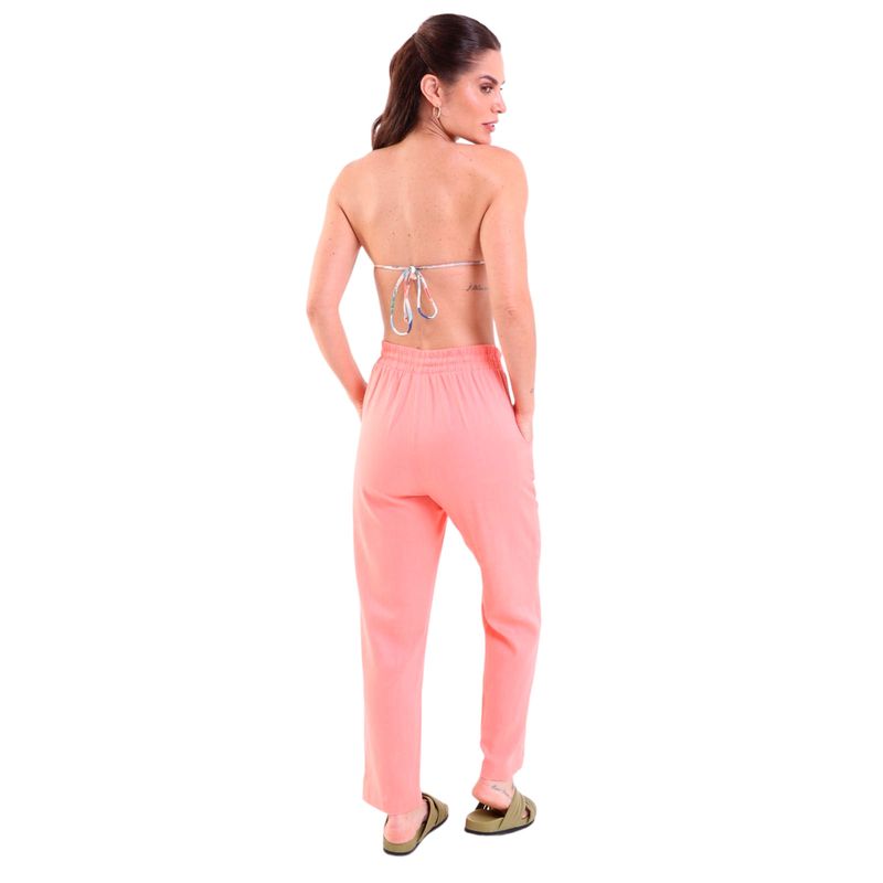 Calça Linho Reta Com Bolsos Areia