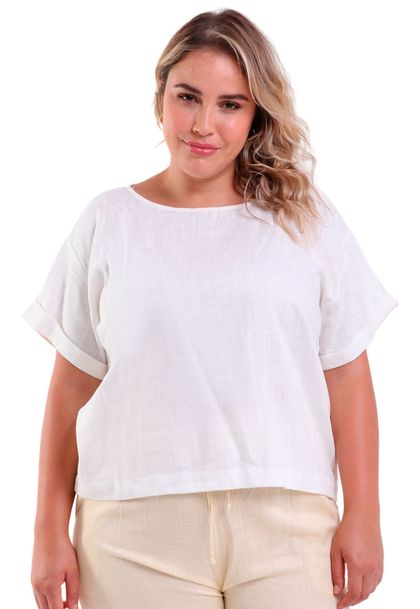Cropped Linho Manga Curta Off White