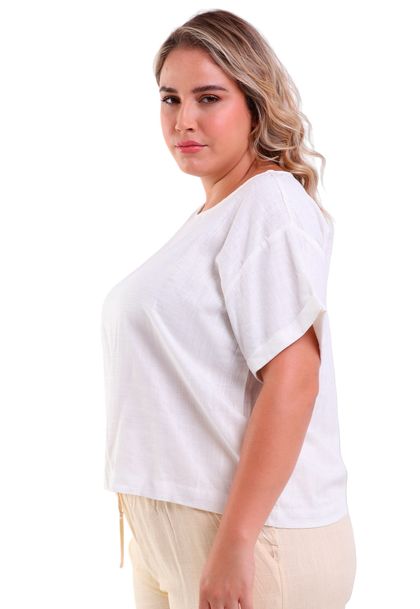 Cropped Linho Manga Curta Off White