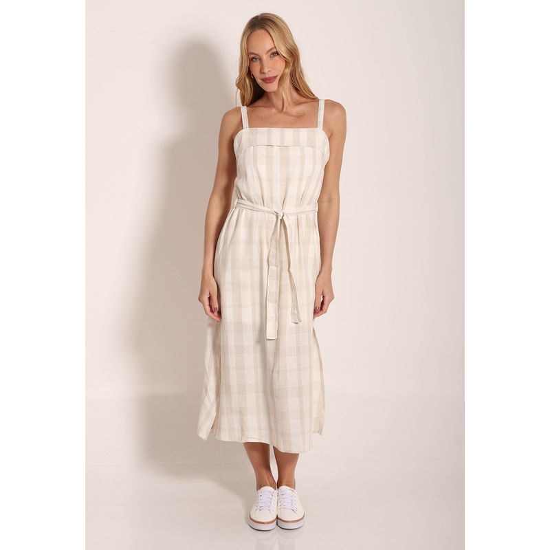 Vestido Linho Breeze Midi com Fenda Lateral