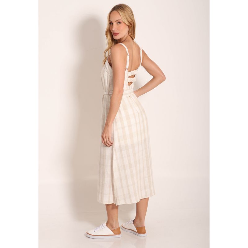 Vestido Linho Breeze Midi com Fenda Lateral