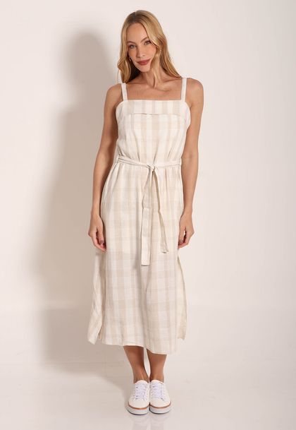 Vestido Linho Breeze Midi com Fenda Lateral