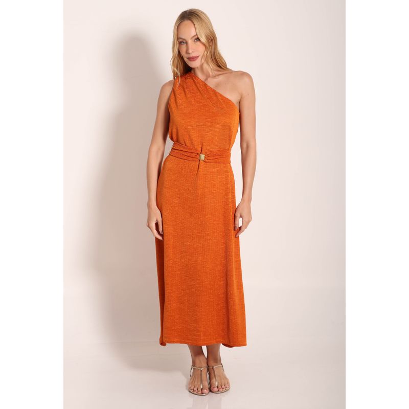 Vestido Rilievo Um Ombro Com Cinto