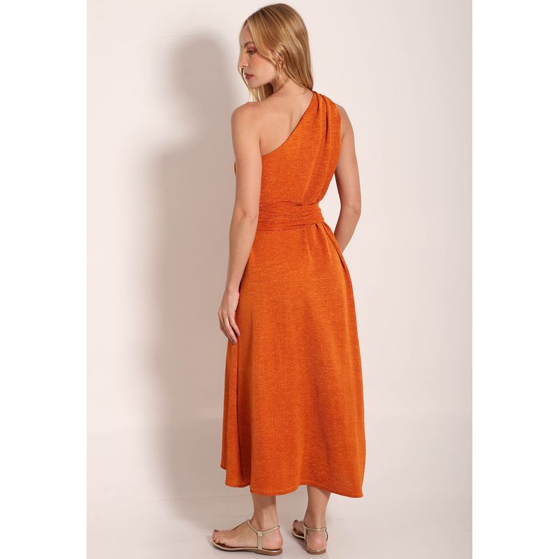Vestido Rilievo Um Ombro Com Cinto