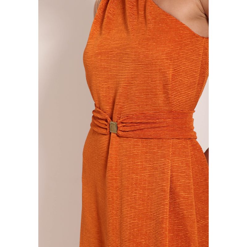Vestido Rilievo Um Ombro Com Cinto