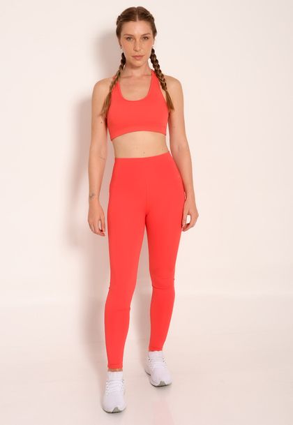 Conjunto Fitness Top Sem Bojo e Calça de Alta Compressão