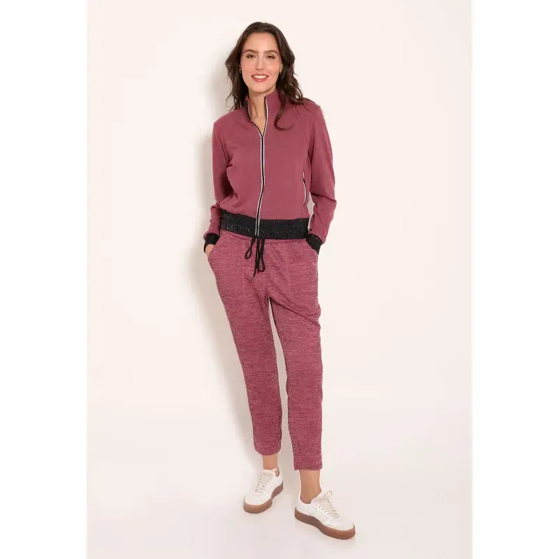 Conjunto Jaqueta e Calça Feminina Jogger Tricot Canelado