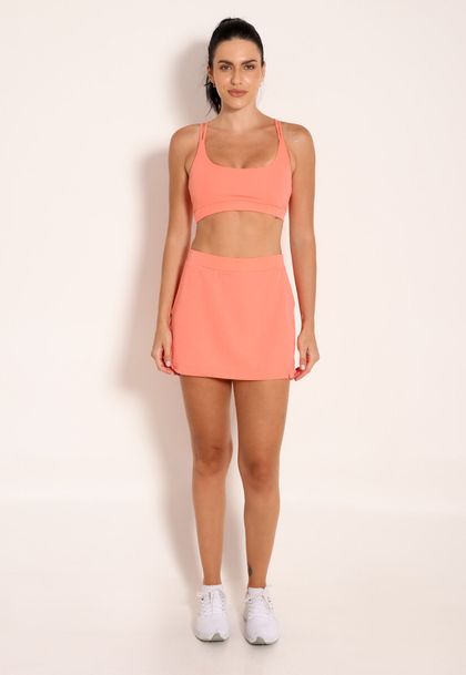 Conjunto Fitness Top Malhado Alça Dupla e Short Saia Duna