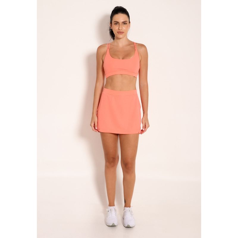 Conjunto Fitness Top Malhado Alça Dupla e Short Saia Duna