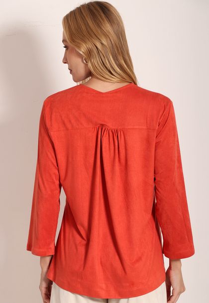 Camisa Suede Manga 7/8 Com Botões