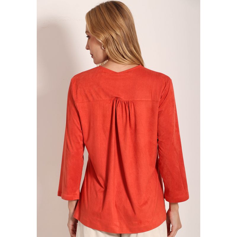 Camisa Suede Manga 7/8 Com Botões