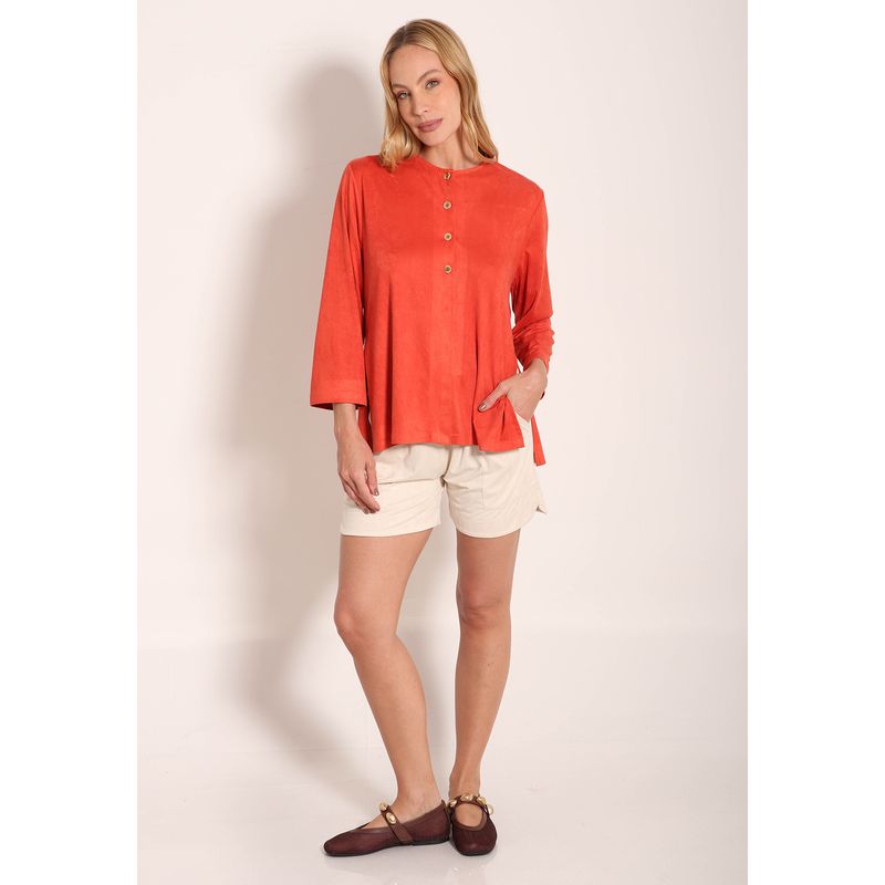 Camisa Suede Manga 7/8 Com Botões
