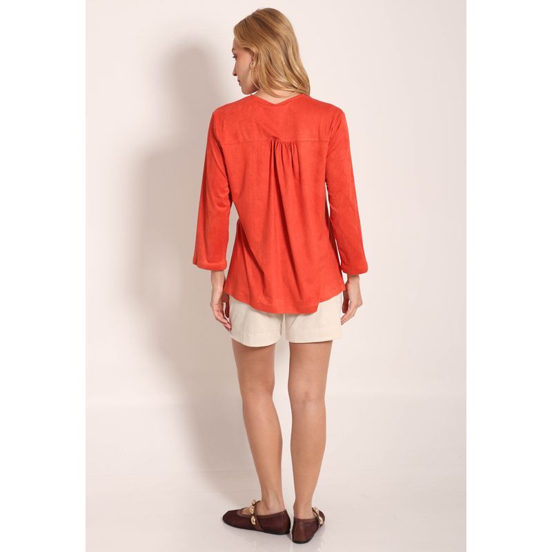 Camisa Suede Manga 7/8 Com Botões