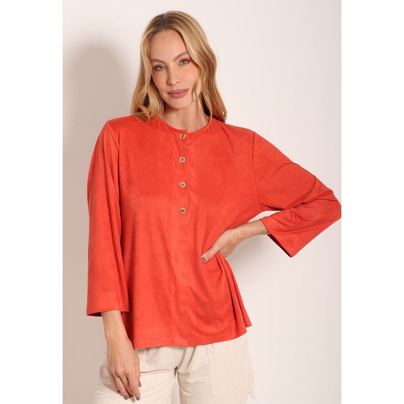 Camisa Suede Manga 7/8 Com Botões