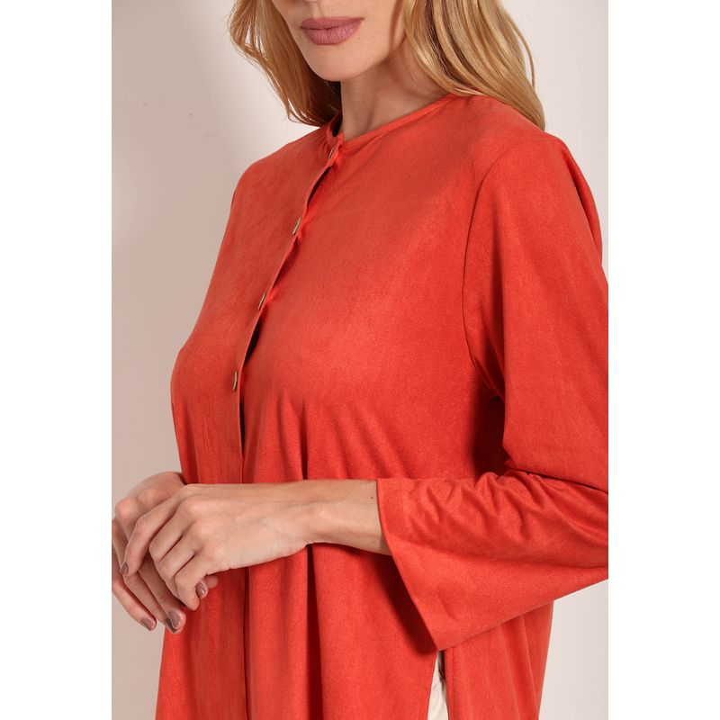 Camisa Suede Manga 7/8 Com Botões
