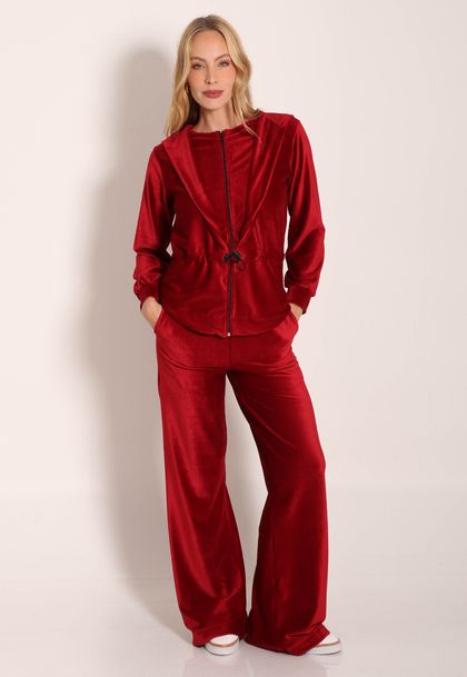 Calça Malha Cotelê Pantalona Com Bolsos
