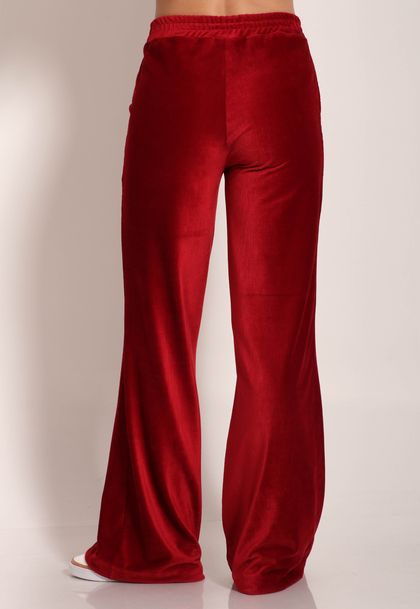 Calça Malha Cotelê Pantalona Com Bolsos
