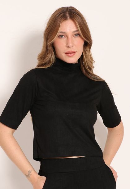 Blusa Suede Gola Alta Manga 2/4