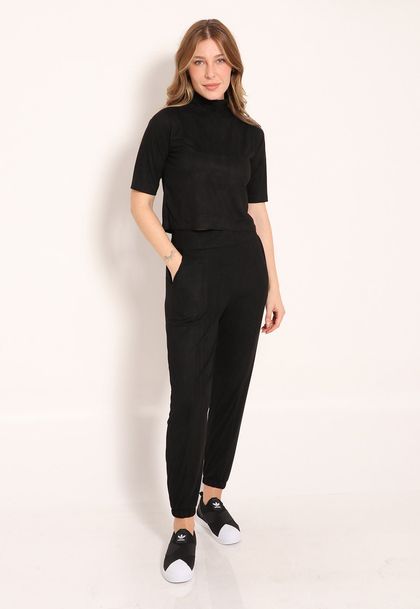 Calça Suede Jogger Com Bolsos Frontal