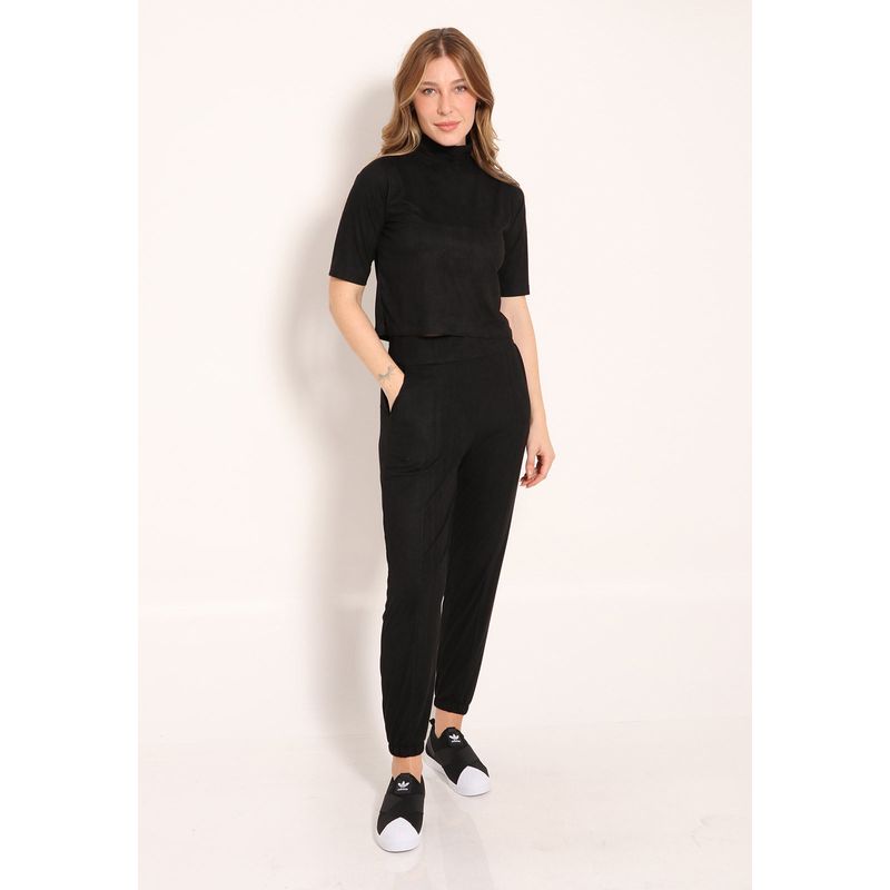 Calça Suede Jogger Com Bolsos Frontal
