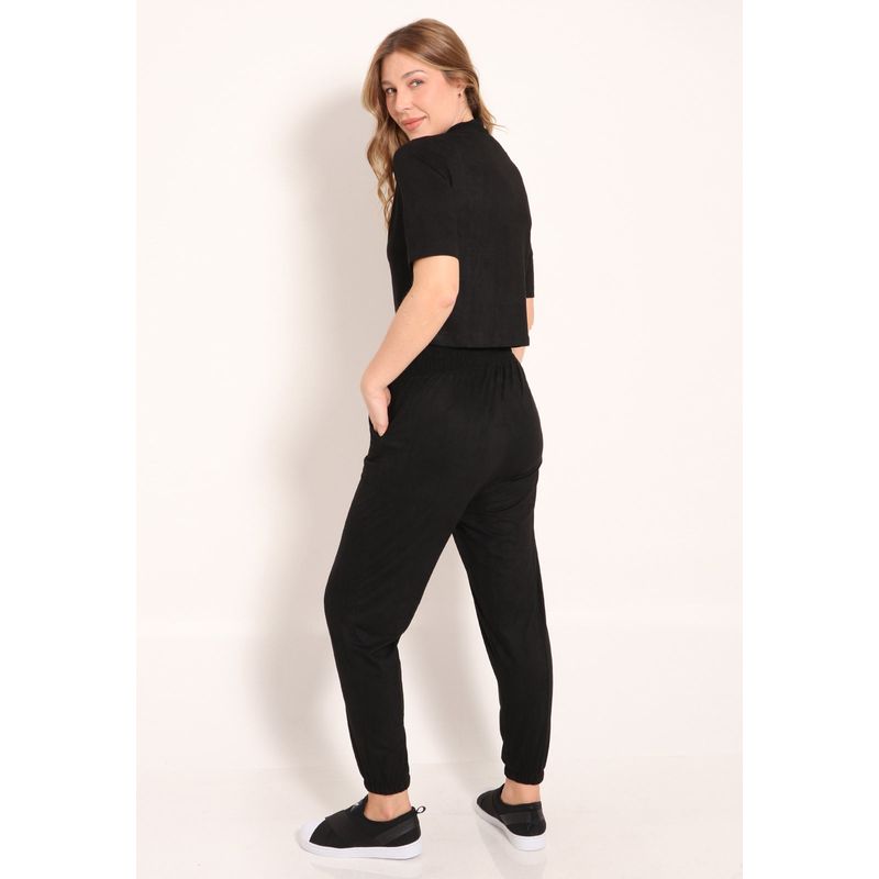 Calça Suede Jogger Com Bolsos Frontal