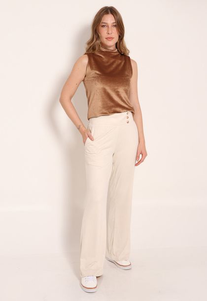 Calça Suede Pantalona com Botões