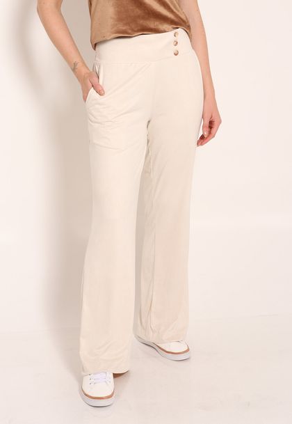 Calça Suede Pantalona com Botões