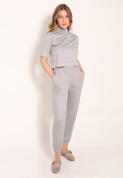 Calça Suede Jogger Com Bolsos Frontal