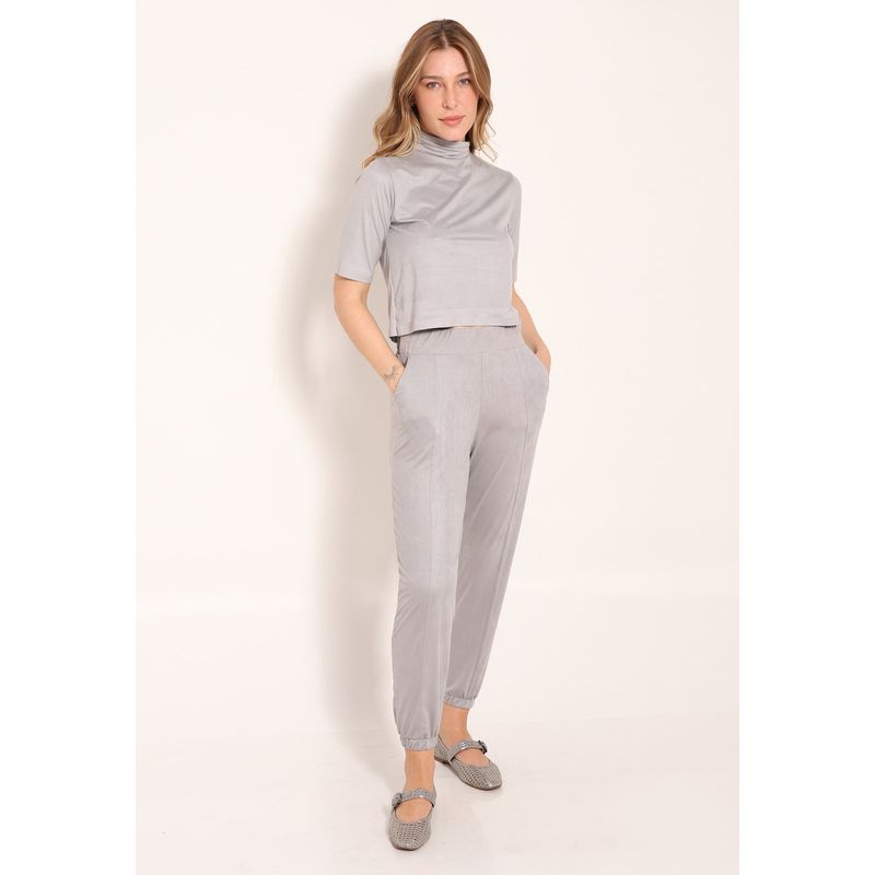 Calça Suede Jogger Com Bolsos Frontal