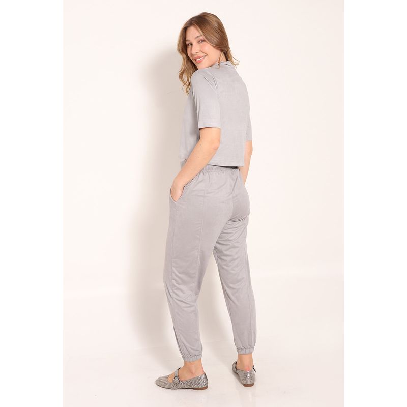 Calça Suede Jogger Com Bolsos Frontal