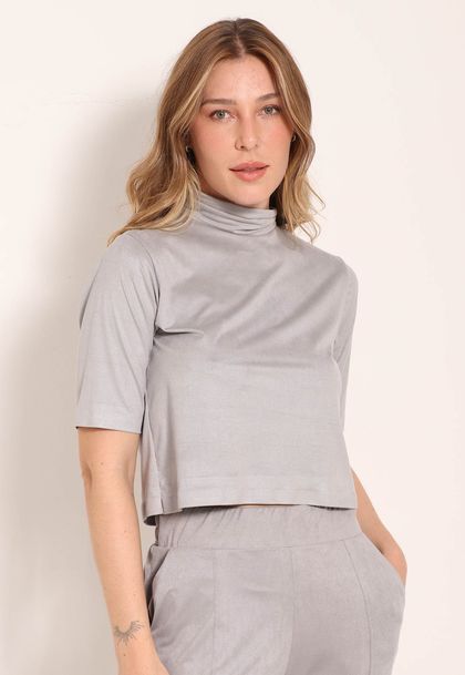 Blusa Suede Gola Alta Manga 2/4
