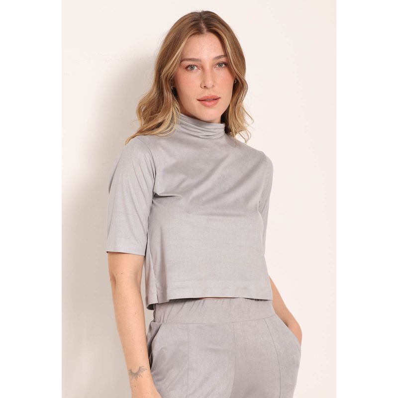 Blusa Suede Gola Alta Manga 2/4