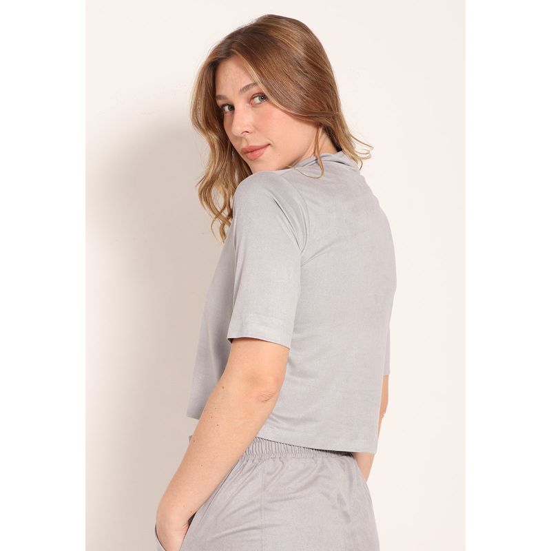Blusa Suede Gola Alta Manga 2/4