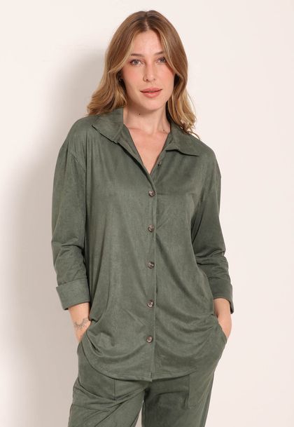 Camisa Suede Manga 3/4 Mullet