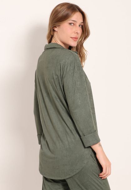 Camisa Suede Manga 3/4 Mullet
