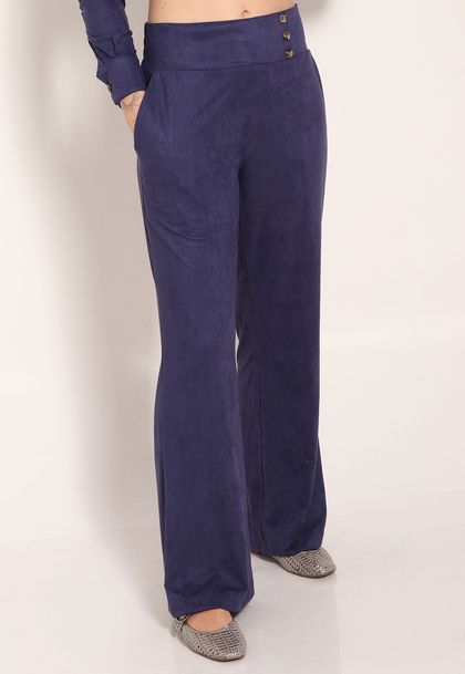 Calça Suede Pantalona com Botões