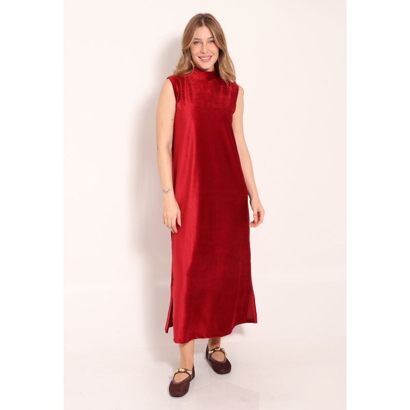 Vestido Malha Cotelê Midi Gola Alta